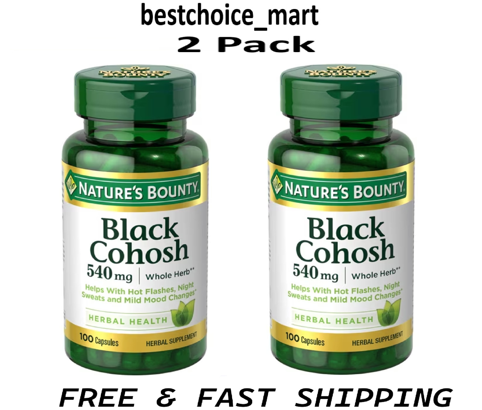 Nature's Bounty Black Cohosh 540mg 100 Capsules Each Menopause Support-2 Pack