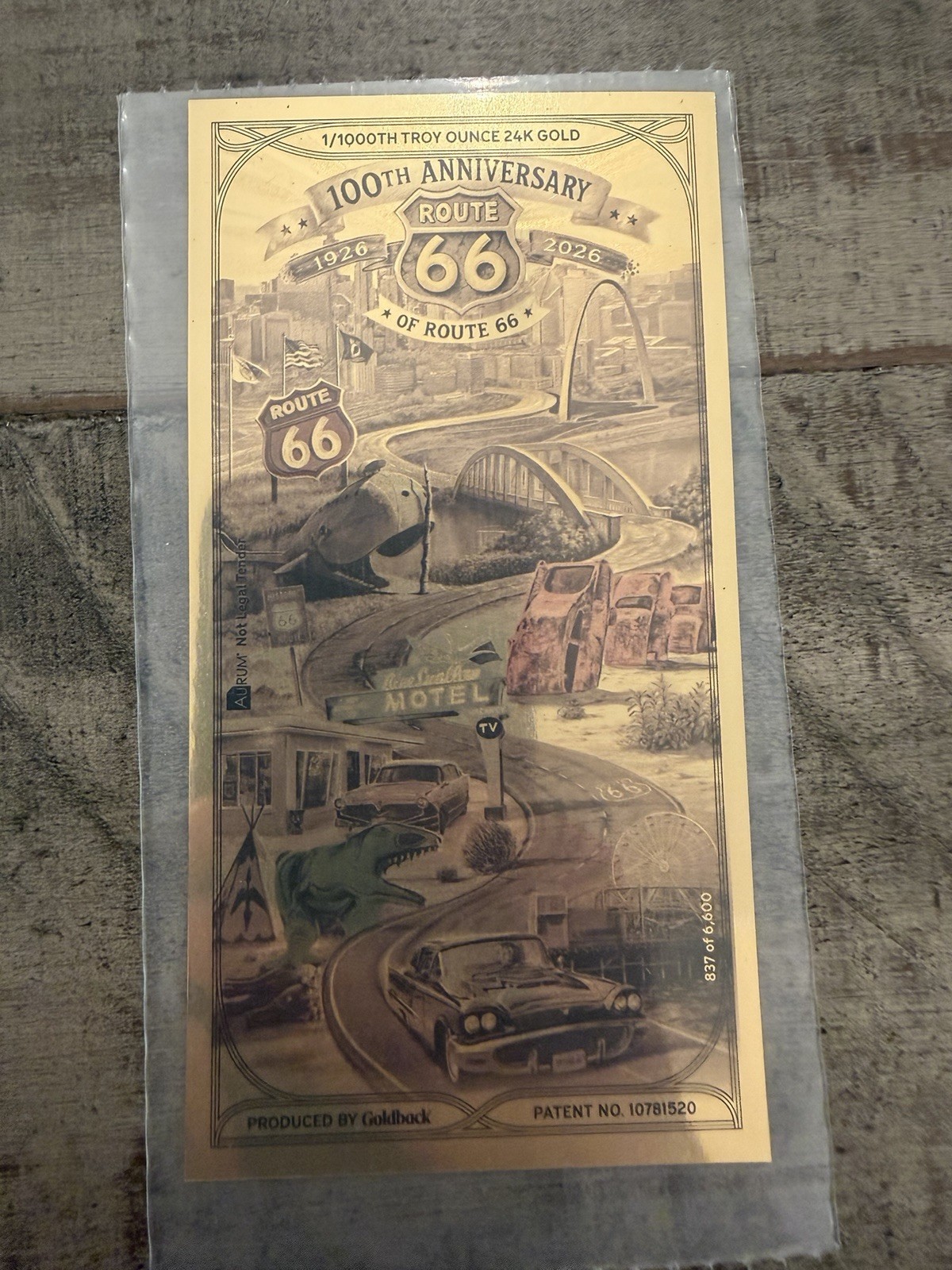 Route 66 100th Anniversary Gold Note 1/1000 oz 24K Aurum Goldback Route 66 100th Anniversary Gold Note 1/1000 oz 24K Aurum Goldback