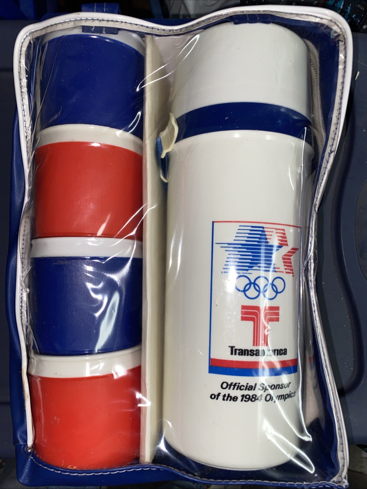 VTG 1984 Los Angeles Olympic Games Official Aladdin Thermos Transamerica Kit NOS