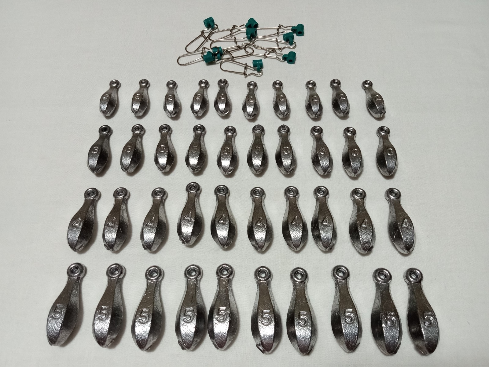 40 piece Lead Bank Fishing Sinkers, Handmade 10 Each, 2oz, 3oz, 4oz, and 5oz