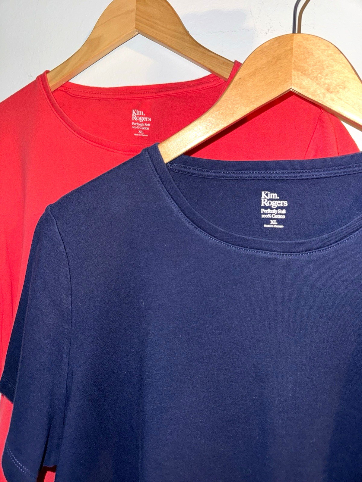 Kim Rogers Perfectly Soft Women\'s Tees XL 100% Cotton Knit Tees Coral / Navy