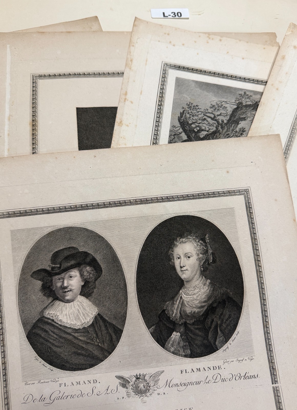 7 Antique 18th Century French Engravings Rembrandt Galerie du Palais Royal L-30