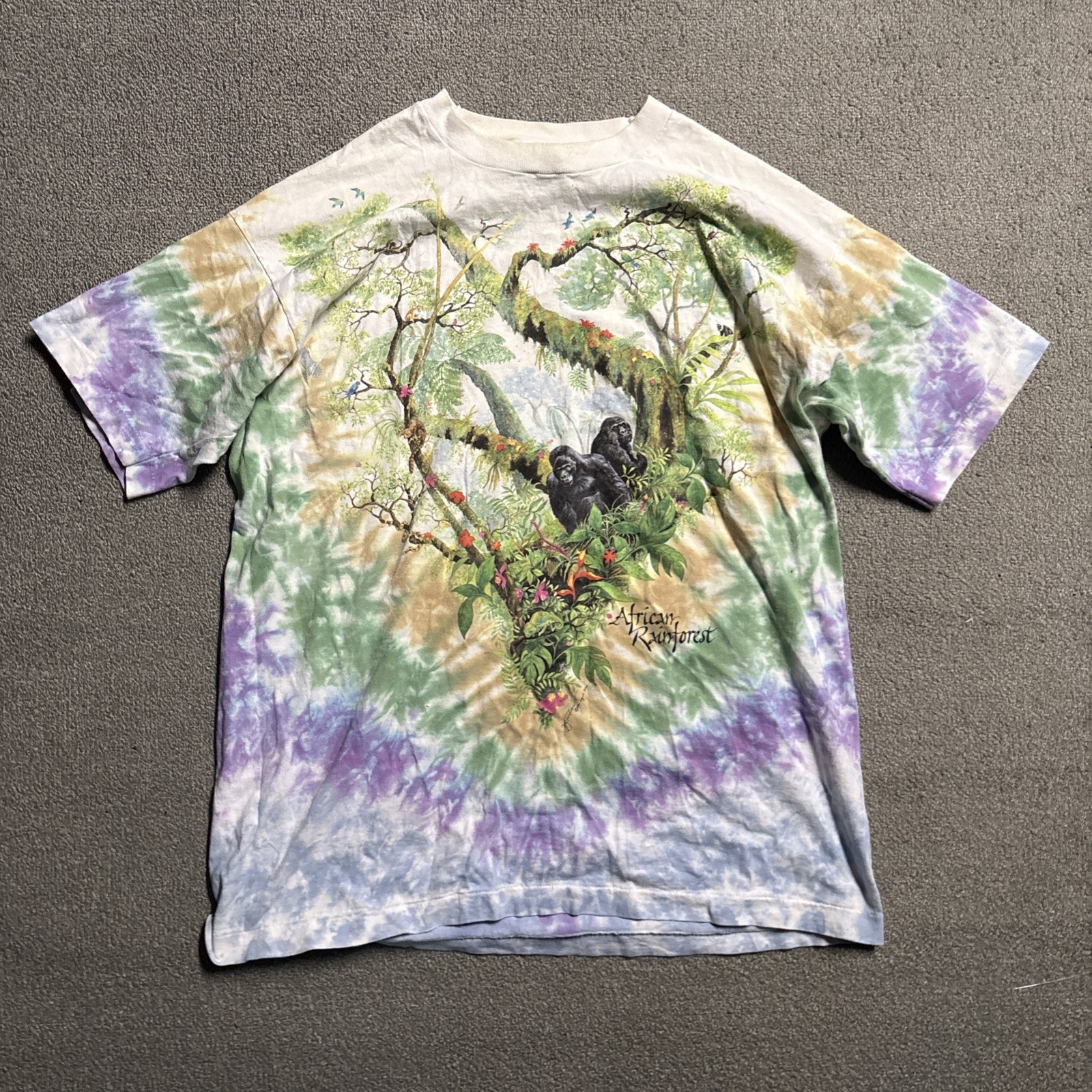 Vintage 1992 Liquid Blue Rainforest Nature animal AOP all over print XL tee22x30