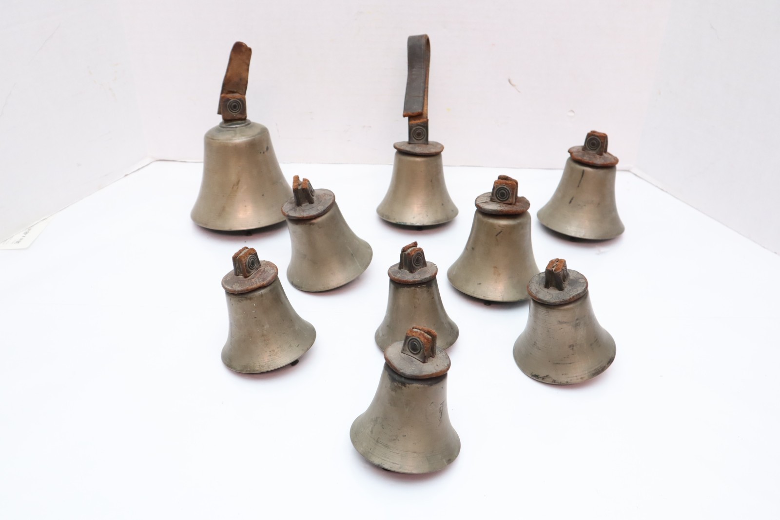 DEFECTIVE Antique Whitechapel Handbells Set of 9 Church Choir Hand Bells G3D DEFECTIVE Antique Whitechapel Handbells Set of 9 Church Choir Hand Bells G3D
