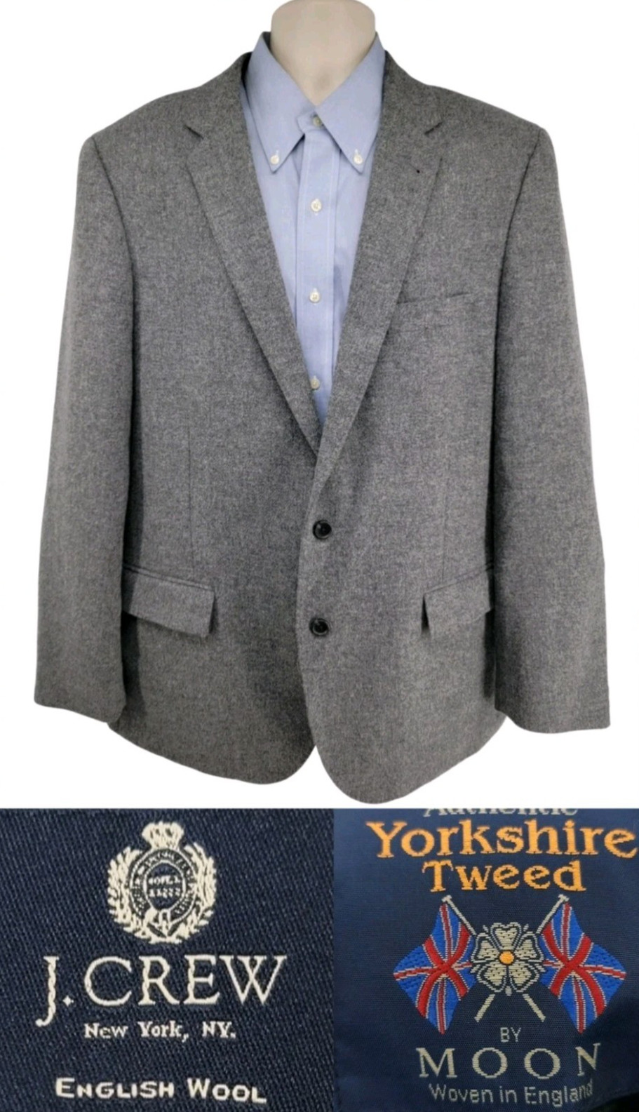J.Crew Ludlow Blazer Mens 46R Moon Yorkshire Tweed English Wool Gray Sport Coat