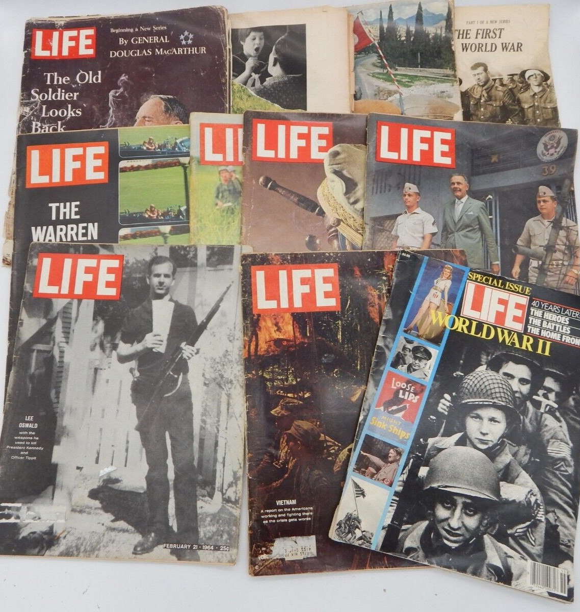 Lot of 10 Vintage 1964 Life Magazines Vintage Ads Lee Harvey Oswald MacArthur