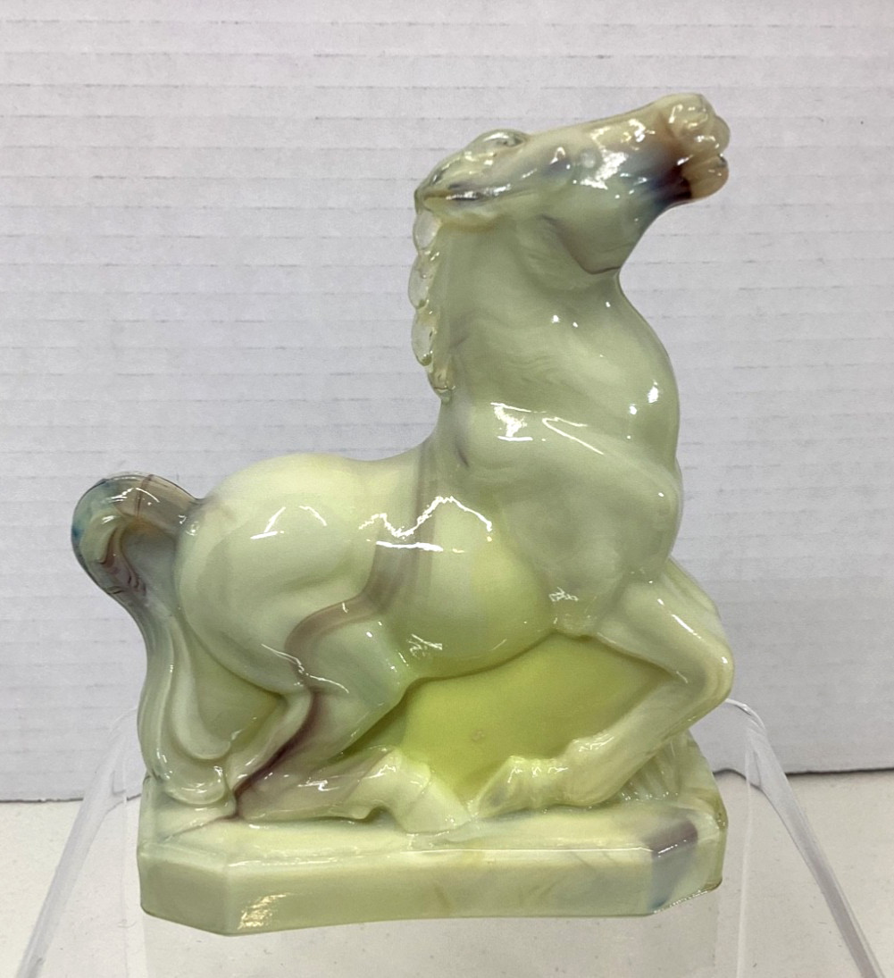 Vintage Boyd Joey The Horse Art Glass Figurine Lime Yellow Slag Cadmium Glows Vintage Boyd Joey The Horse Art Glass Figurine Lime Yellow Slag Cadmium Glows