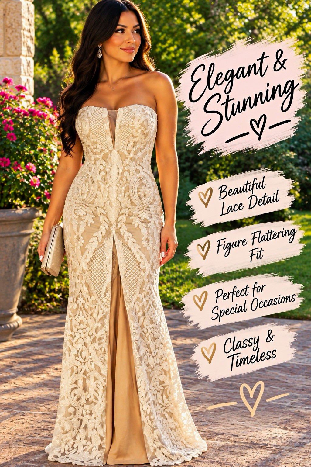 Love & Lemonade Strapless Lace Mermaid/Trumpet Full-Length Wedding Dress