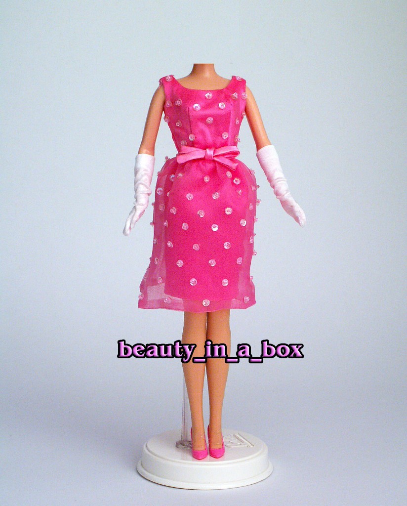 Audrey Hepburn Chic Sheath Pink Satin Dress Tiara Fashion fo Barbie Doll