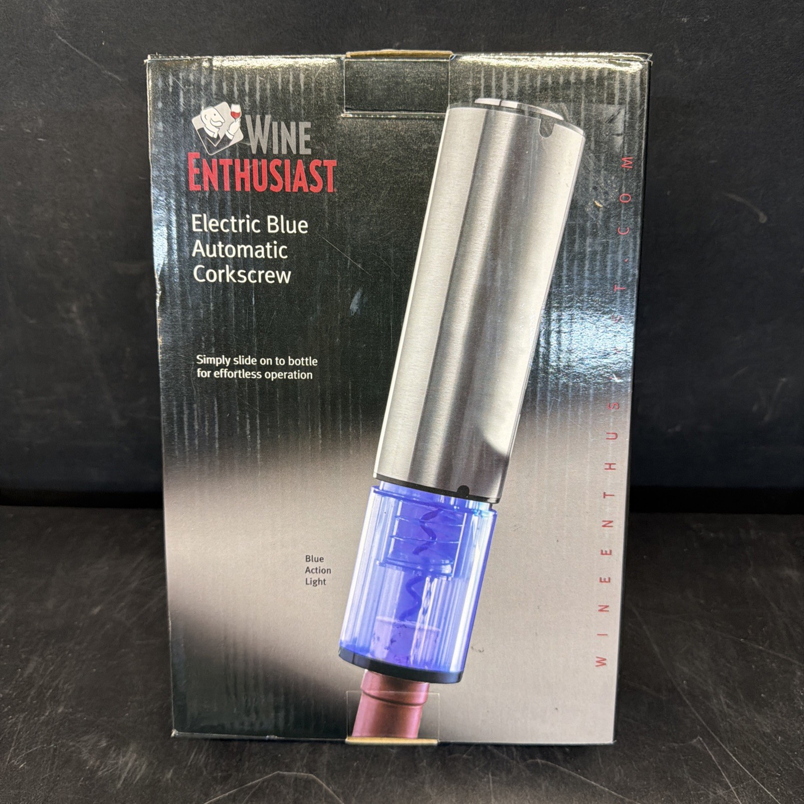 Wine Enthusiast Electric Blue Automatic Wine Opener Stainless Steel New Open Box Wine Enthusiast Electric Blue Automatic Wine Opener Stainless Steel New Open Box