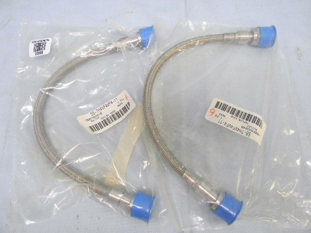 (2) Swagelok Stainless 11” Steel Braided PTFE Lined Hose ¼” VCO Fittings