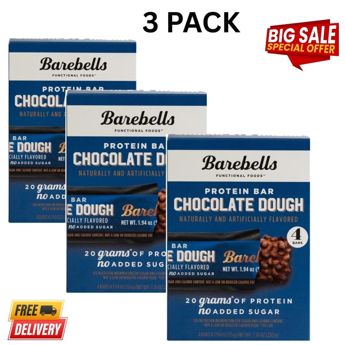 Barebells Protein Bars with 20G High Protein, 1.9Oz Bars, Chocolate Dough -12 Ct Barebells Protein Bars with 20G High Protein, 1.9Oz Bars, Chocolate Dough -12 Ct