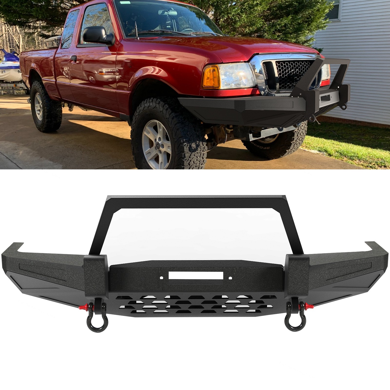 Modular Front Bumper Winch Fit For Ford Ranger 1998-2011 with Bull Bar & D-Rings