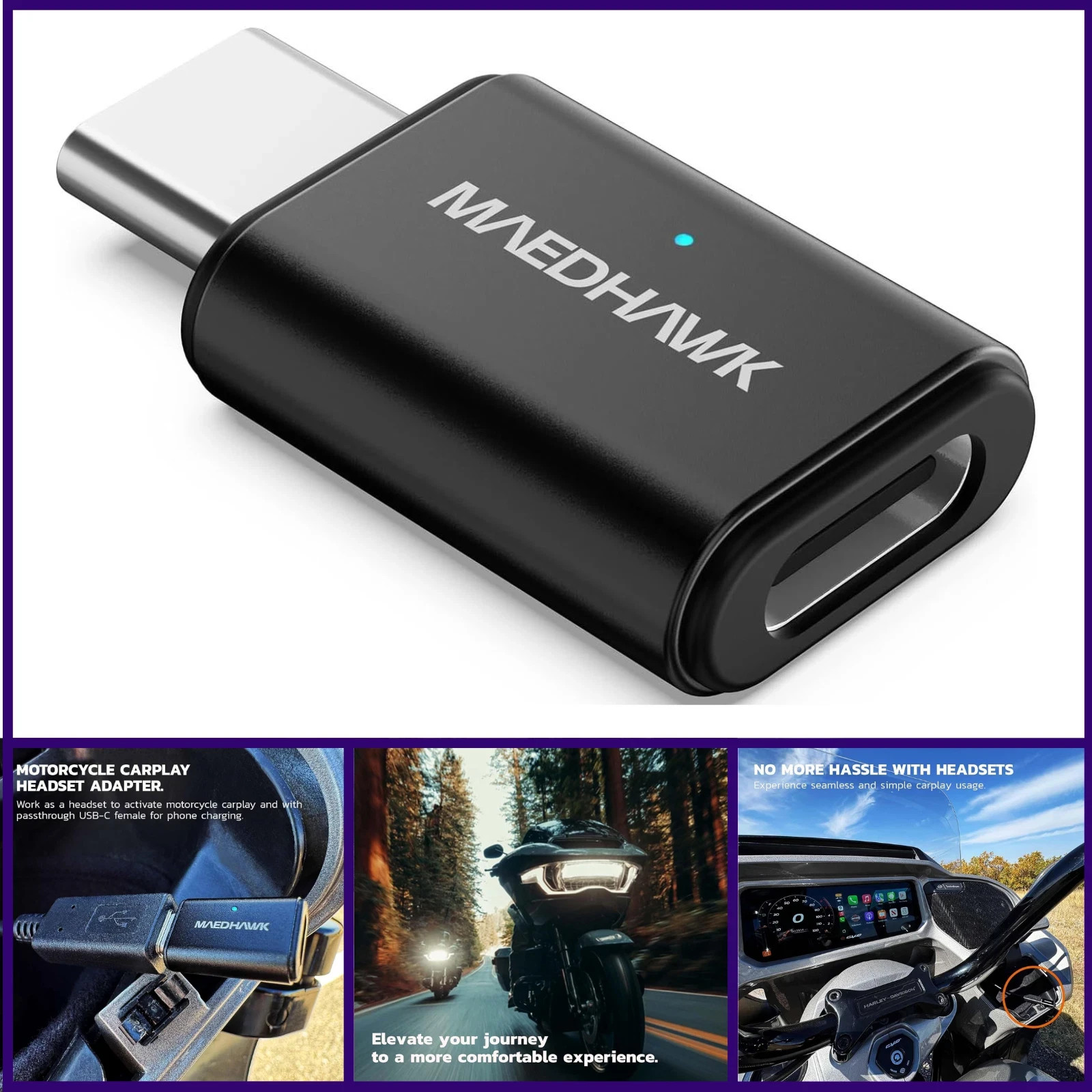 Bypass Motorcycle CarPlay Bluetooth Headset Adapter with Passthrough USA