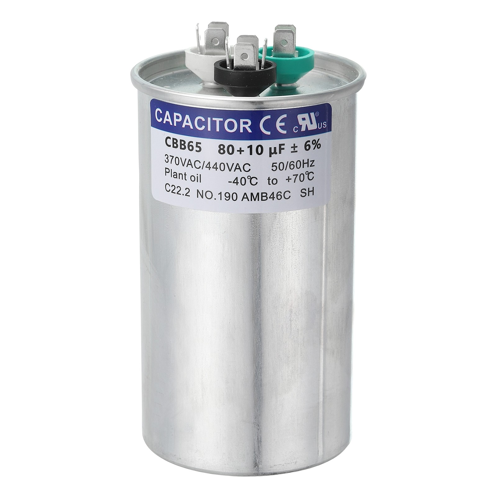 CBB65 Capacitor, 80+10uF 370-440 VAC 50/60Hz Aluminium Round Capacitor CBB65 Capacitor, 80+10uF 370-440 VAC 50/60Hz Aluminium Round Capacitor