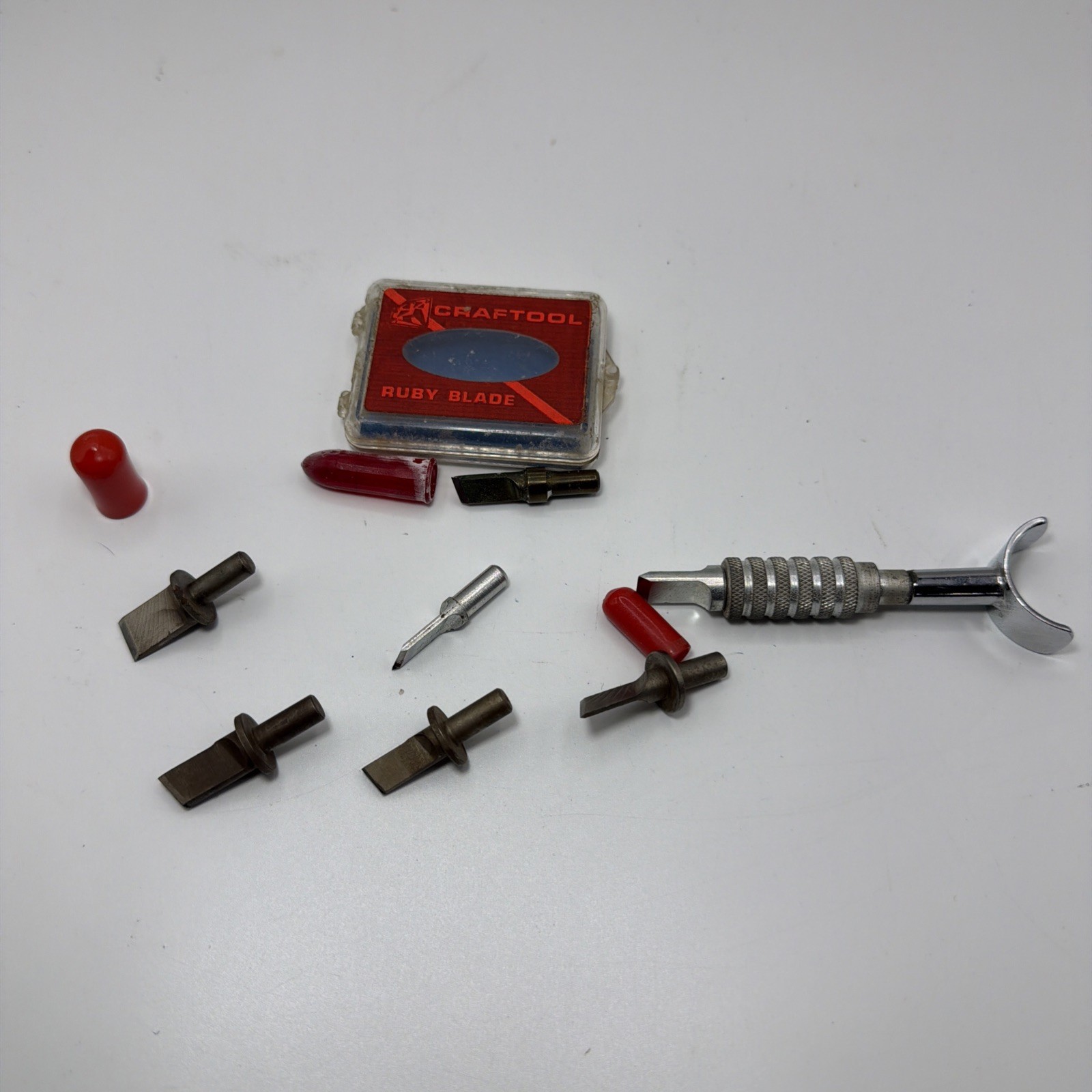 Vintage Craftool Ruby Blade plus Swivel, extra Blades, Leather Carving Tools USA