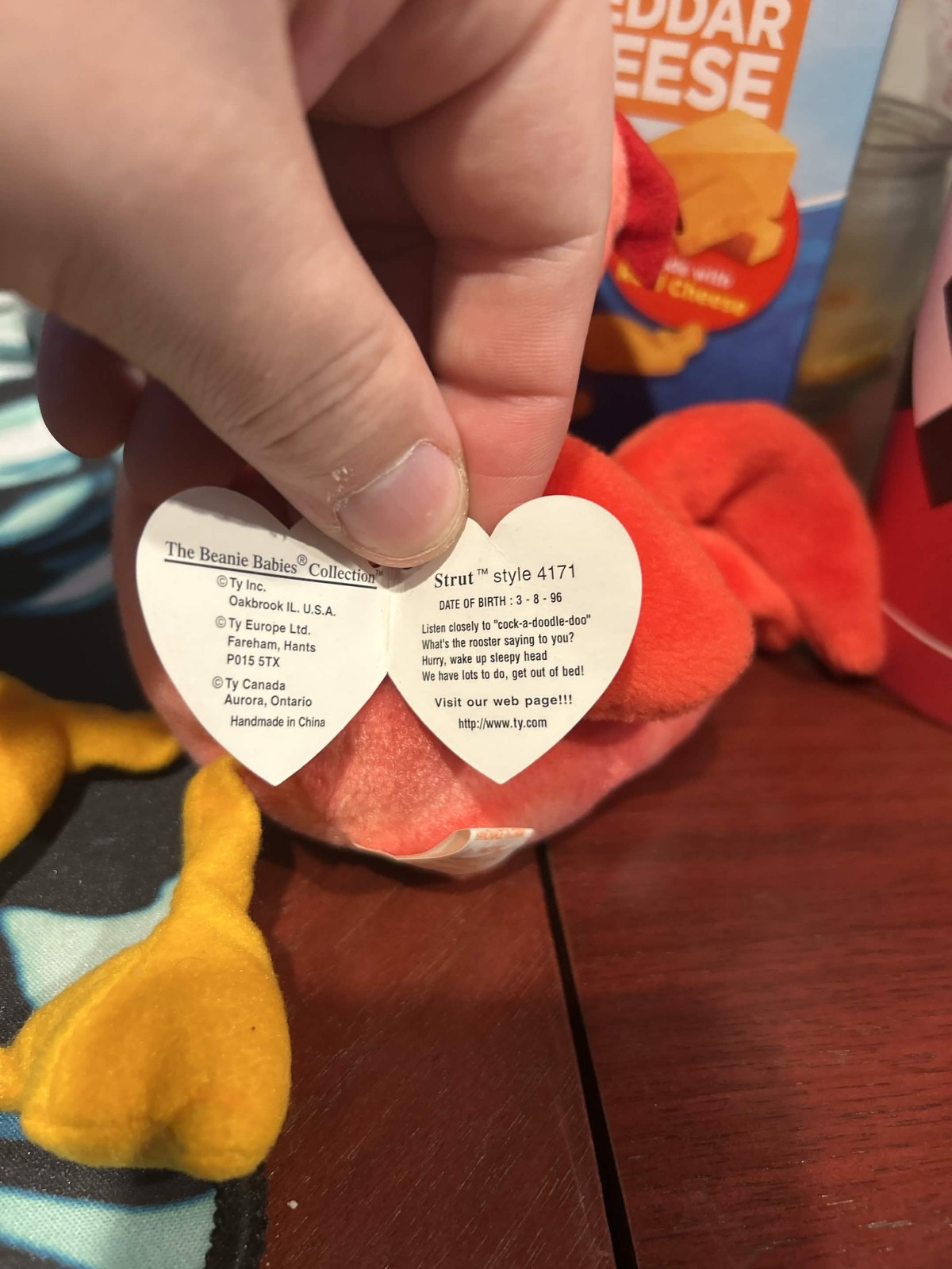 Ty Beanie Baby Strut the rooster, 1996, with the rare tag errors Ty Beanie Baby Strut the rooster, 1996, with the rare tag errors