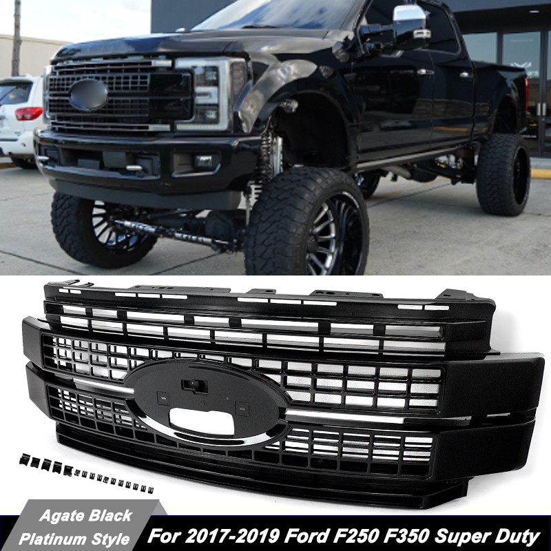 For 2017-2019 Ford F250 F350 Super Duty Platinum Style Grill Agate Black Grille