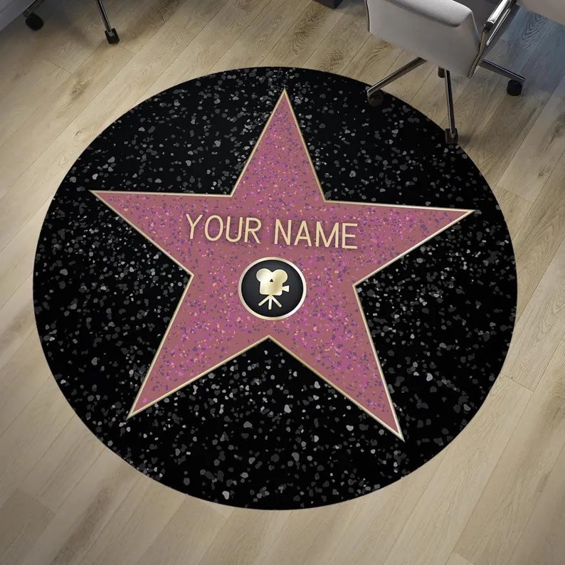 Personalized Hollywood Star Round Rug Custom Name Celebrity Gift