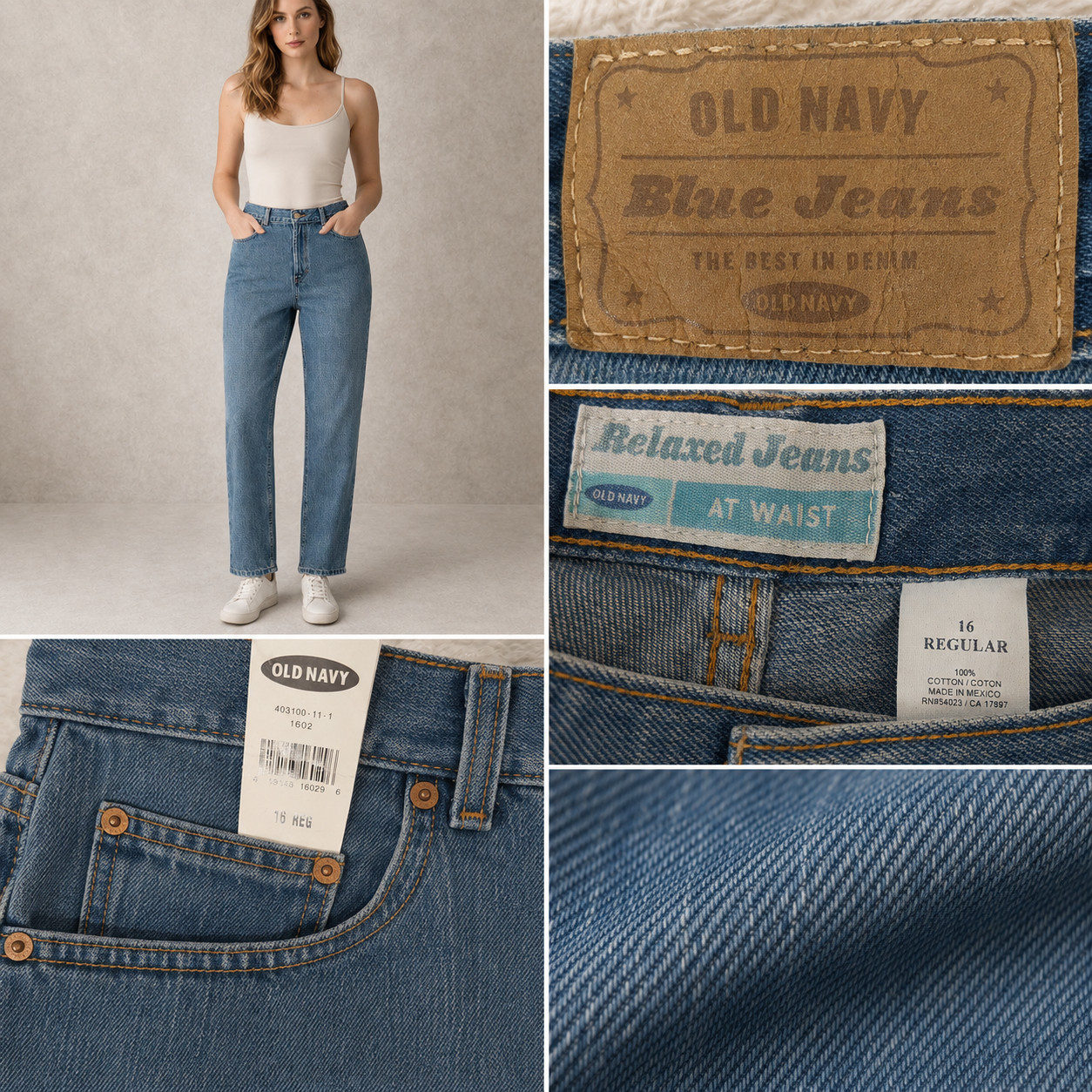 Old Navy Women\'s 16 Regular Relaxed Straight Jeans Medium Wash 100% Cotton NWT