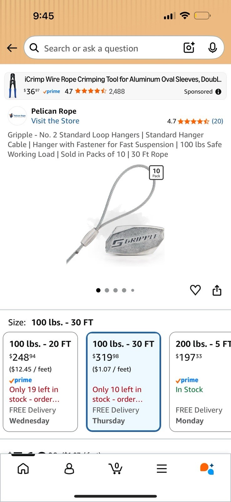 GRIPPLE SUSPSPENSION KIT. (PACK OF 10, 30FT EACH) LOOP HANGERS & FASTNERS. GRIPPLE SUSPSPENSION KIT. (PACK OF 10, 30FT EACH) LOOP HANGERS & FASTNERS.
