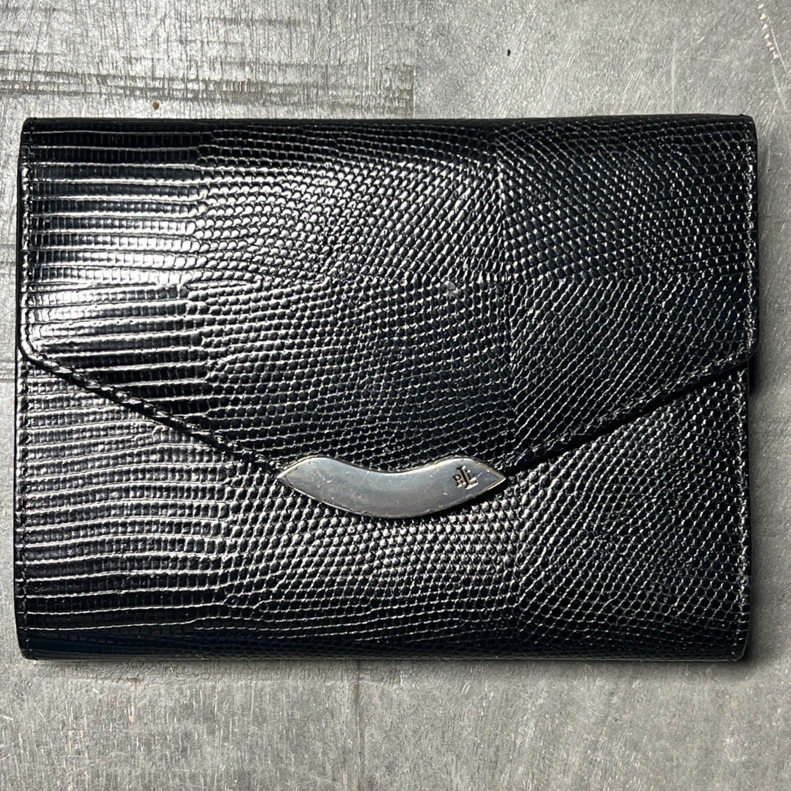 Vintage Lauren Ralph Lauren Lizard Embossed Clutch Wallet Envelope Flap 5.5”x4”