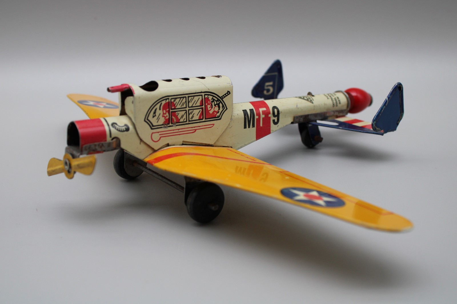 Vintage 1930s Gotham Pressed Steel M-F-9 Rapid Fire Pursuit Plane Toy USAAC EX