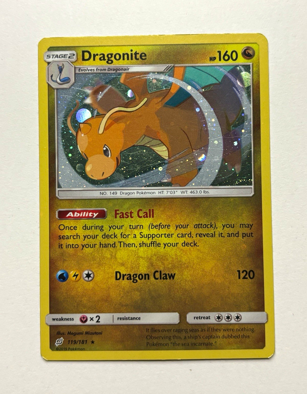 2019 Pokemon TCG Dragonite 119/181 Team Up Cosmos Holo Rare EN 2019 Pokemon TCG Dragonite 119/181 Team Up Cosmos Holo Rare EN