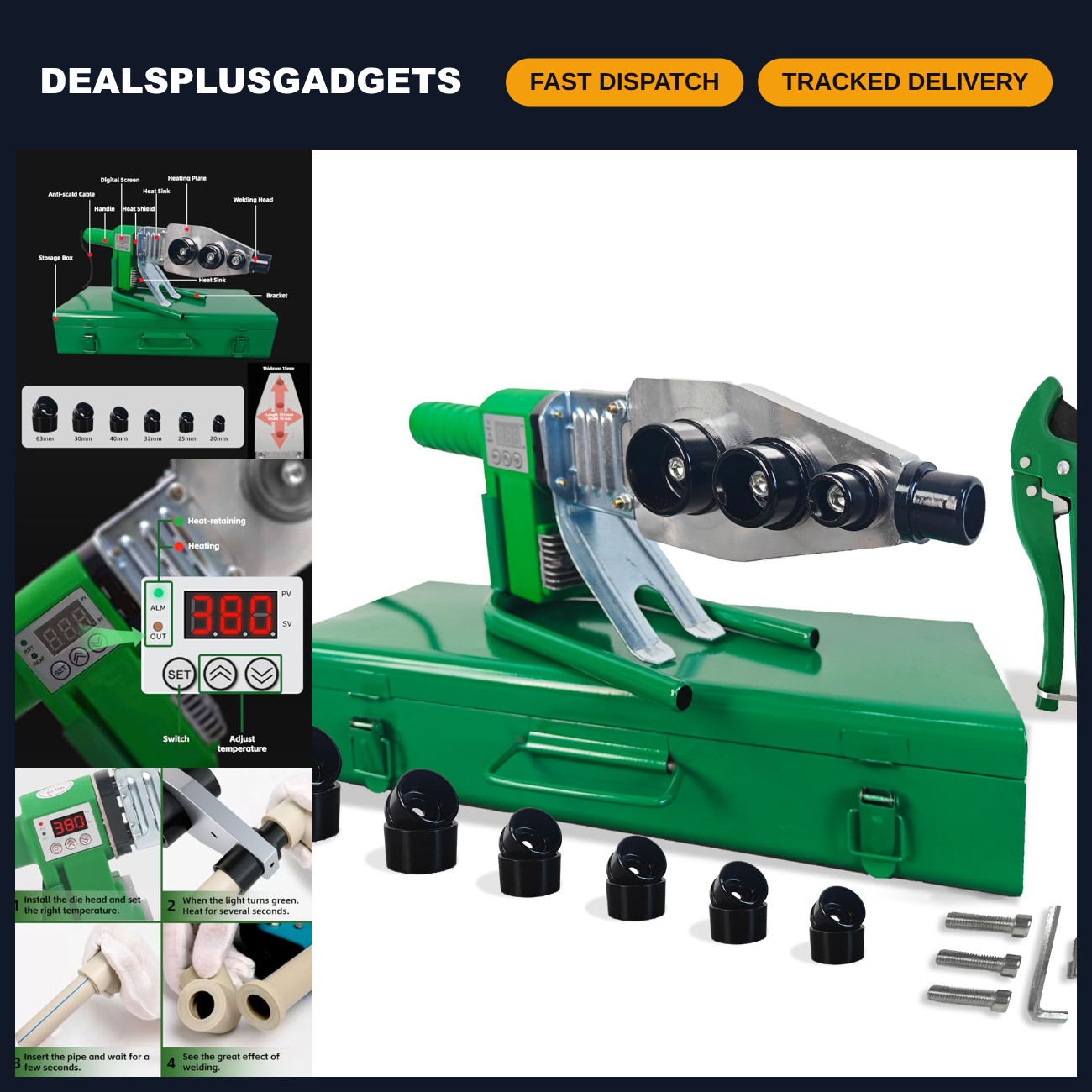 Plastic Pipe Fusion Welder for PP, PE, PVC - 110V Poly Water Pipe Heater Plastic Pipe Fusion Welder for PP, PE, PVC - 110V Poly Water Pipe Heater