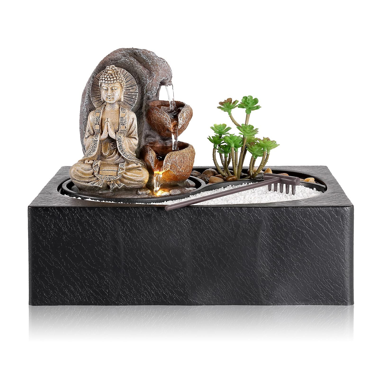 Dyna-Living Indoor Water Fountains Tabletop Water Fountain with Warm Light | ...