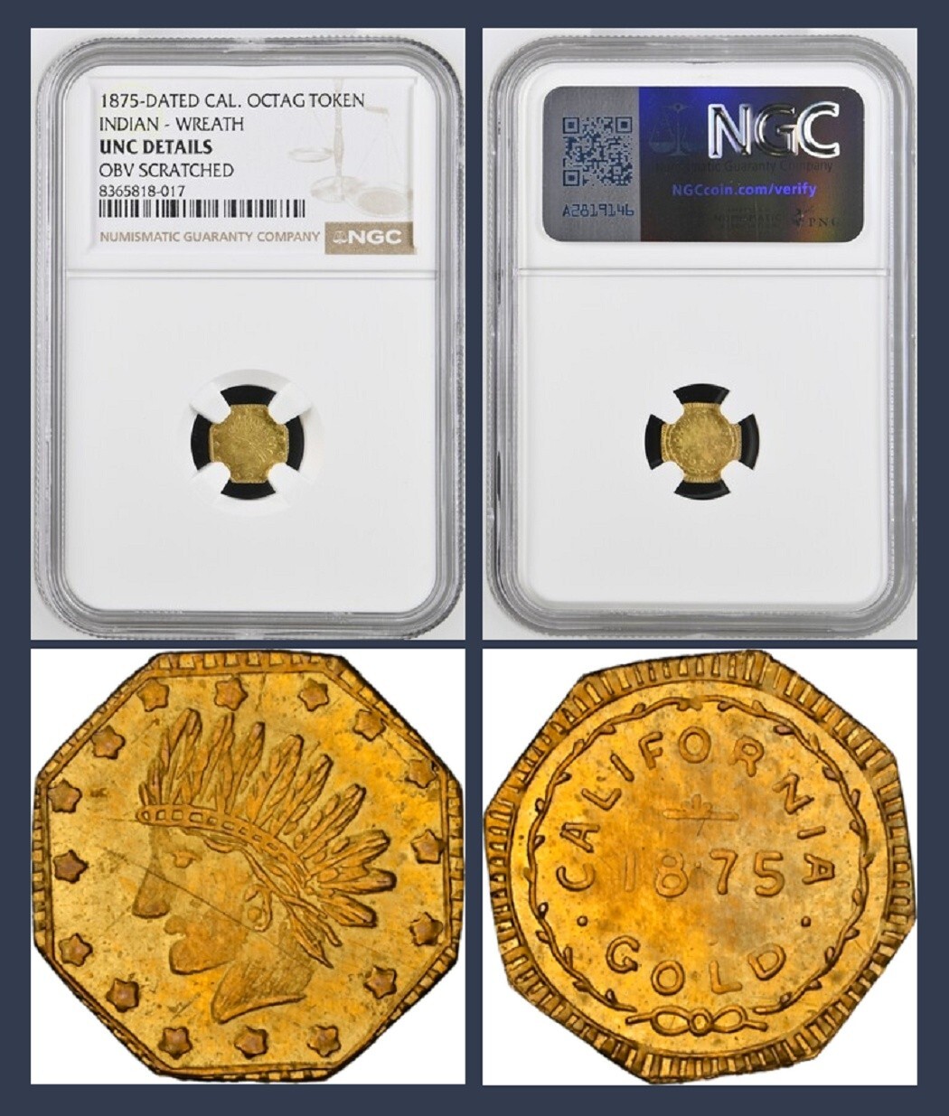 New Variety - 1875 1/2 California Fractional Gold, Wreath #1 / NGC Unc R8