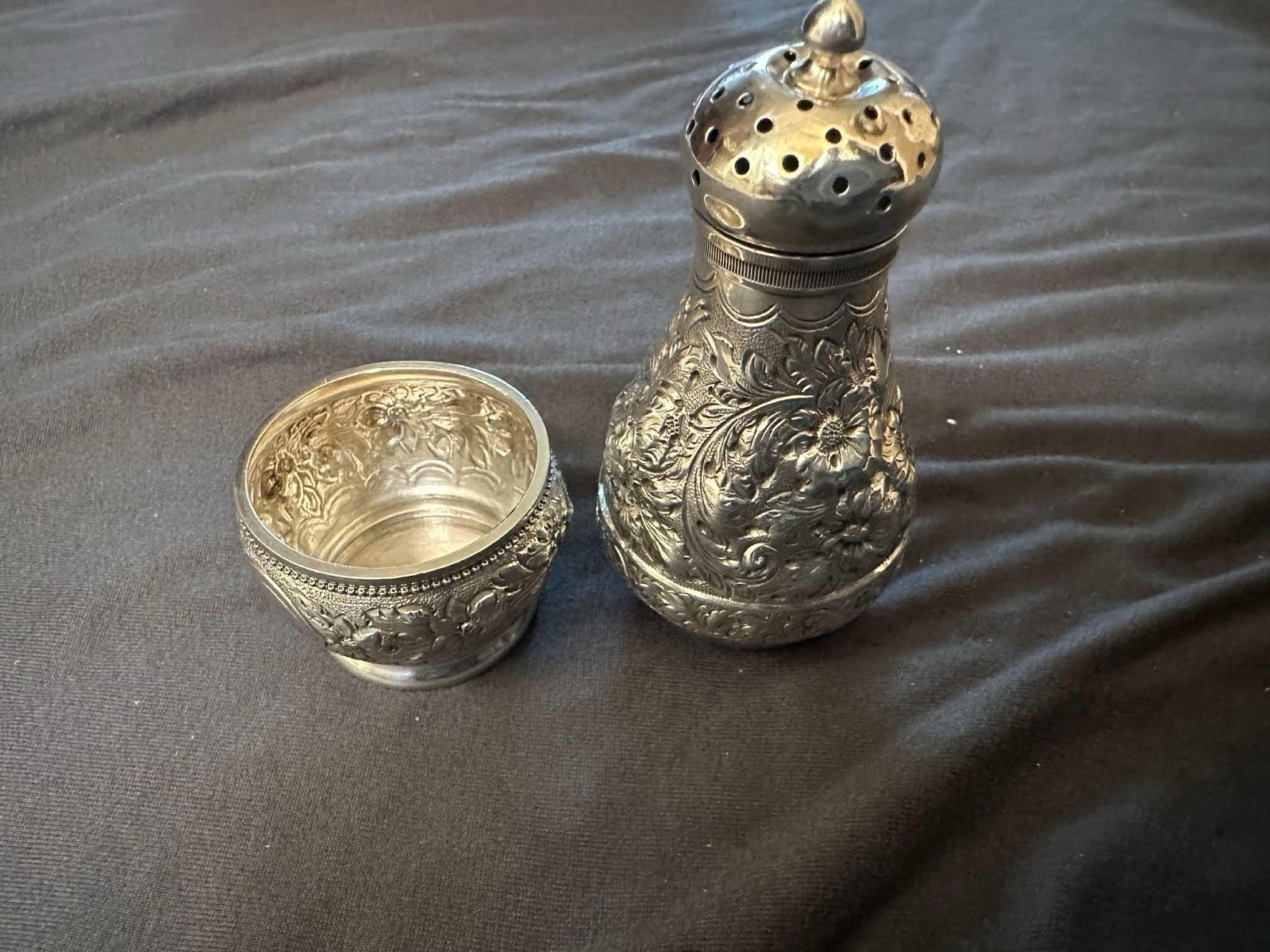 Vintage J.F.F Sterling Silver Salt and Pepper Shakers Set With Monogram Vintage J.F.F Sterling Silver Salt and Pepper Shakers Set With Monogram