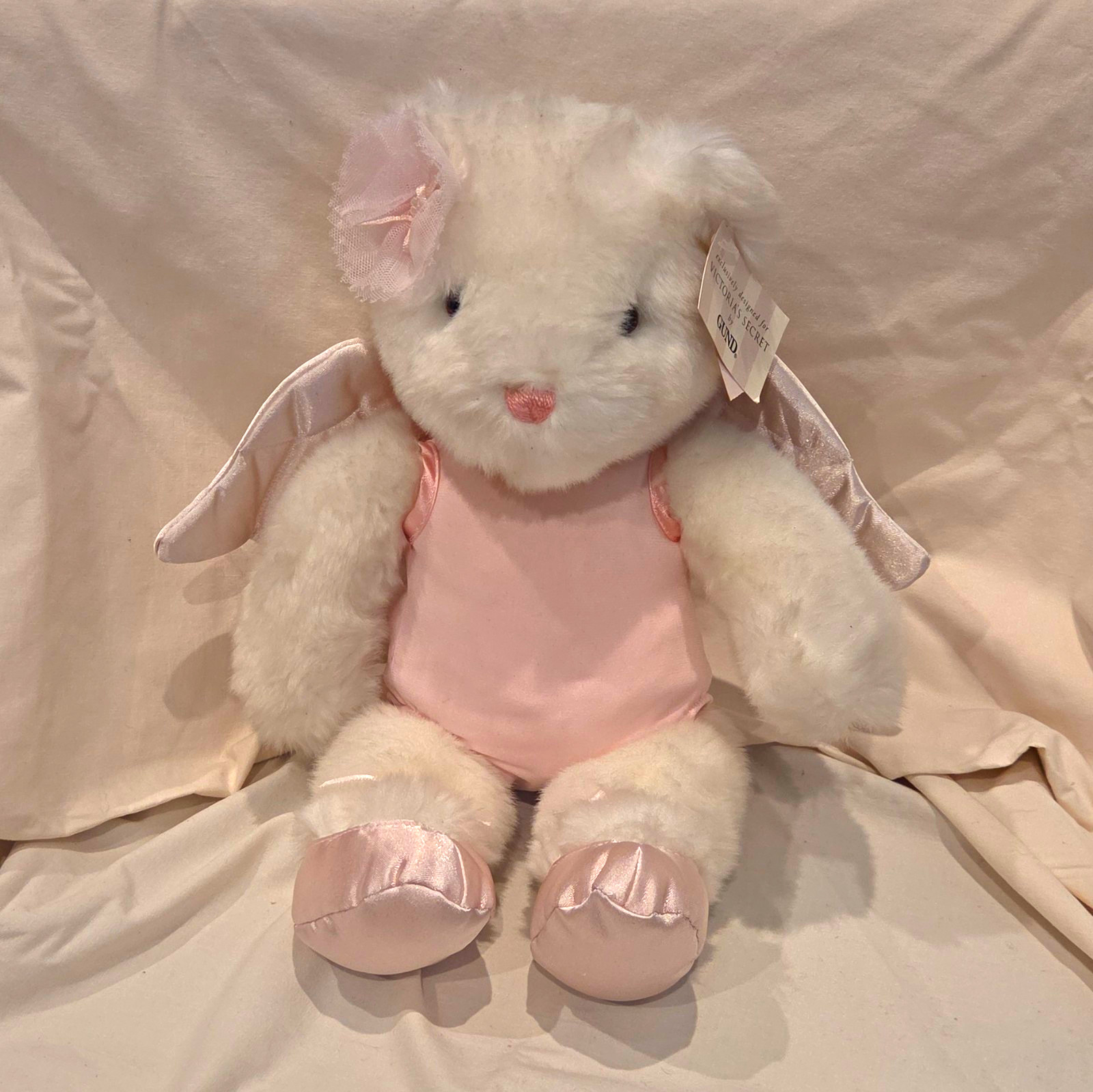 Gund Victoria's Secret Angel Bear White Plush Teddy w/ Pink Dress, Wings & Bow Gund Victoria's Secret Angel Bear White Plush Teddy w/ Pink Dress, Wings & Bow