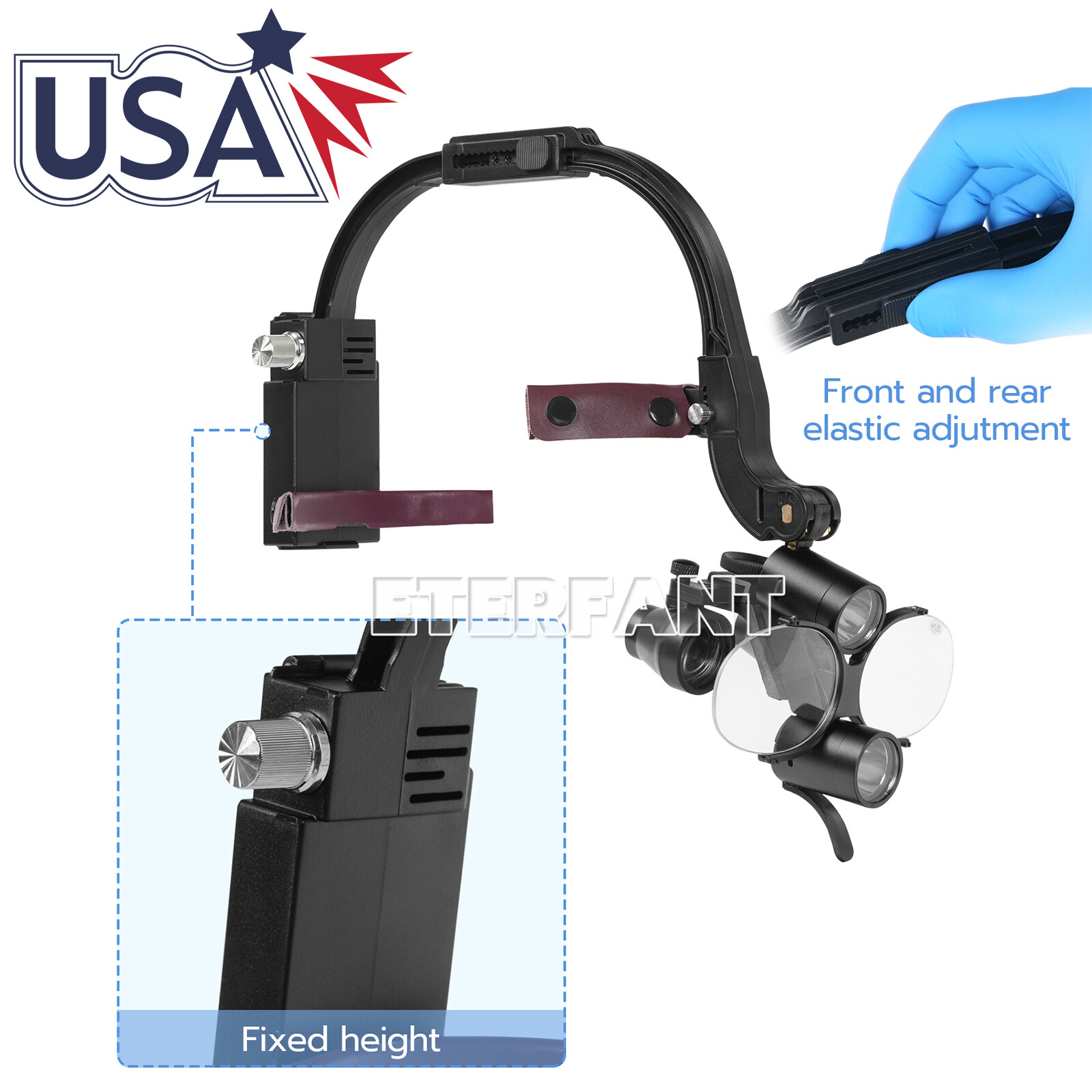 ETERFANT 3.5X Dental Surgical Headband Binocular Loupes+5W LED Head Light 2 Leds