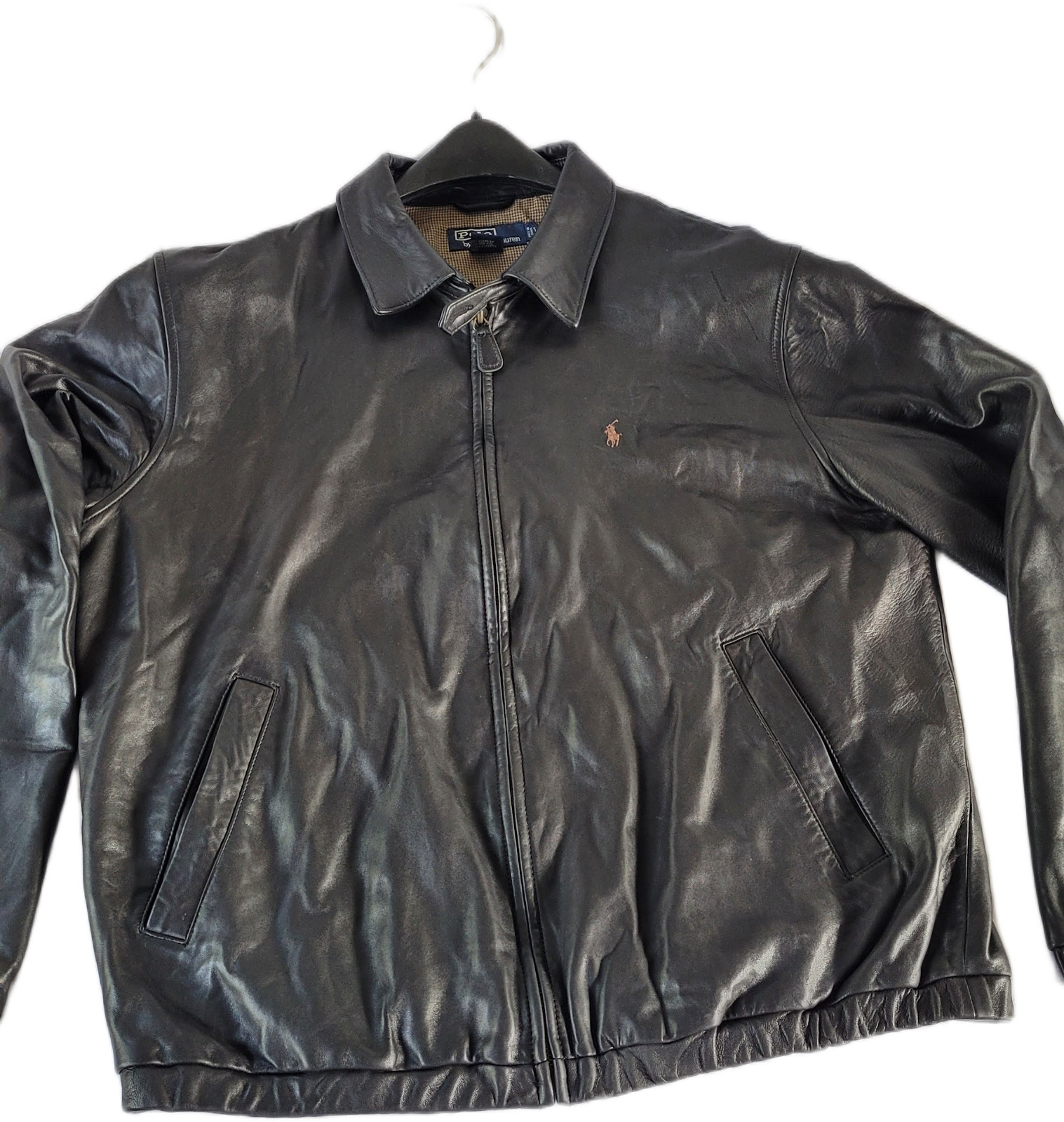 Polo Ralph Lauren Black Genuine Lambskin Leather Harrington Jacket Men\'s L