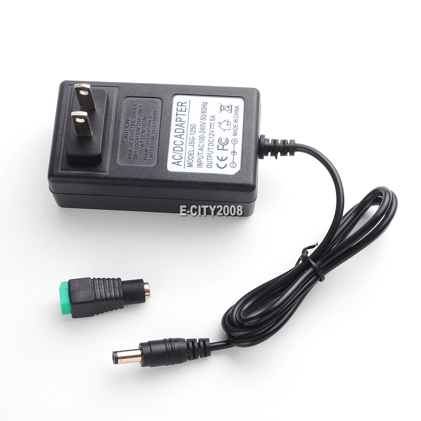 12V 5A 5 AMP 60W DC Power Supply Adapter Transformer LED Strip CCTV PC 5050 USA