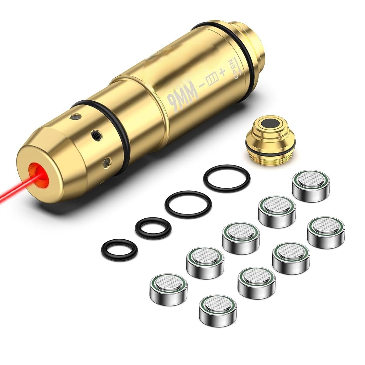 9mm Laser Training Cartridge with 9 Batteries Including Extra Training Back Cap 9mm Laser Training Cartridge with 9 Batteries Including Extra Training Back Cap
