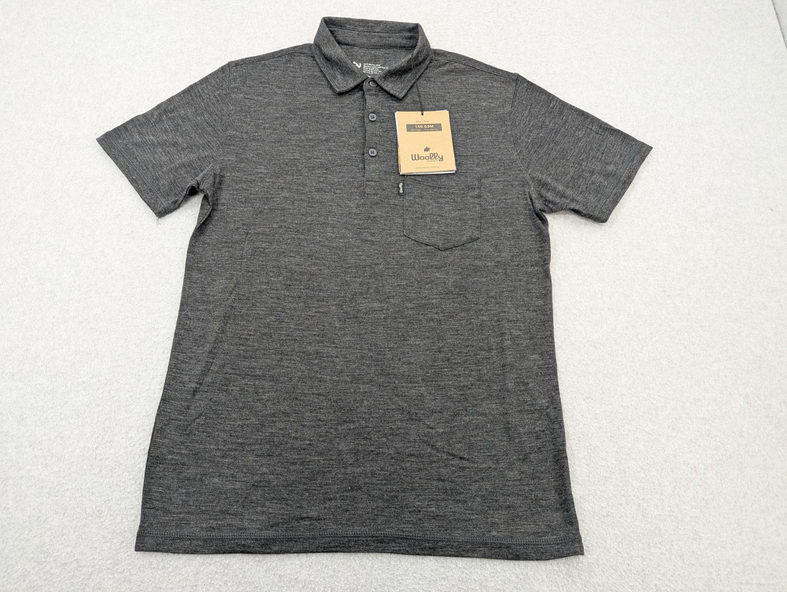 NWT Woolly Polo Shirt Mens Small 100% Merino Wool 150 GSM Gray Short Sleeve NWT Woolly Polo Shirt Mens Small 100% Merino Wool 150 GSM Gray Short Sleeve