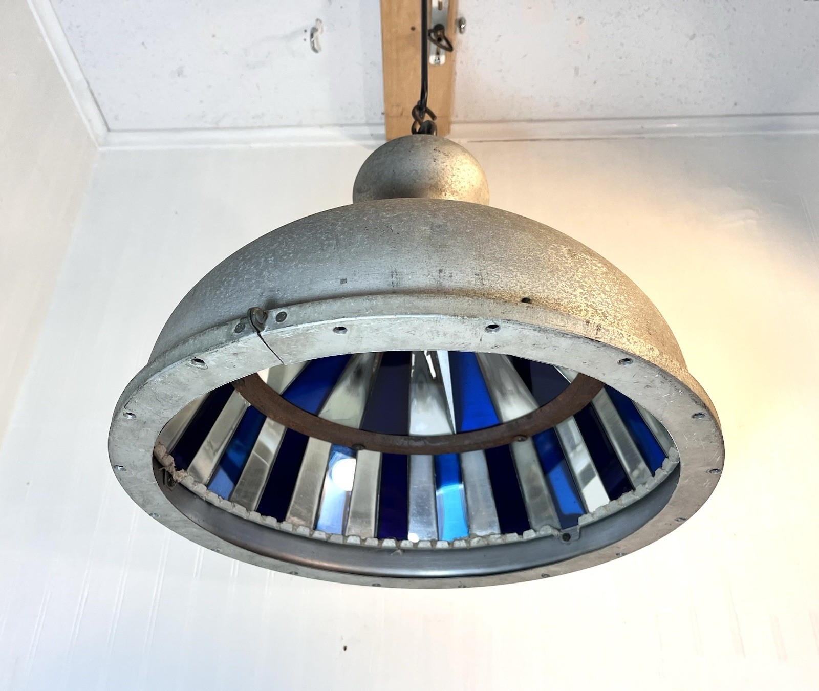 Antique French Metal Holophote 2 Color Reflective Glass Pendant Light 15