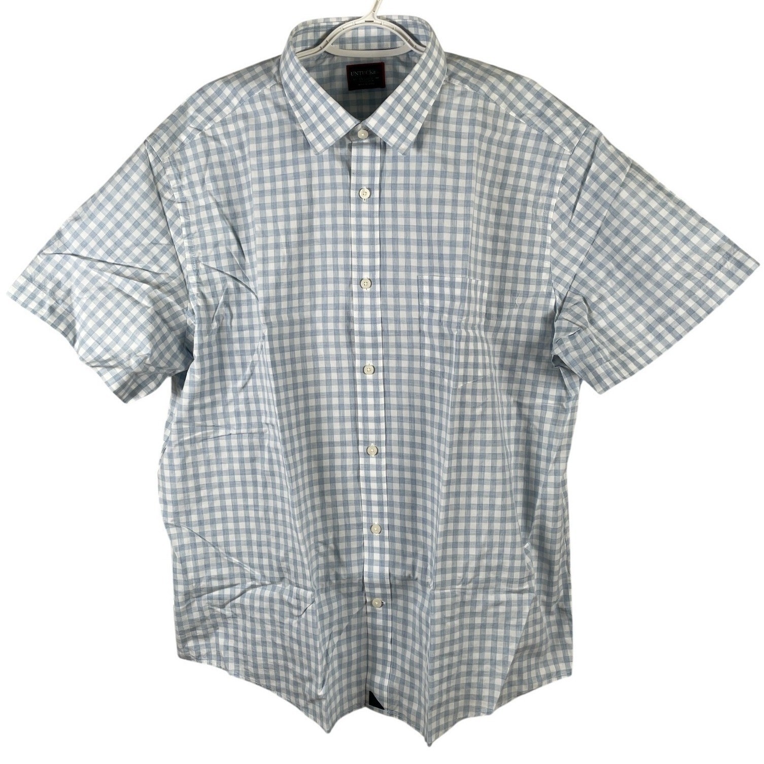 UNTUCKit Clarke Shirt Short Sleeve Button Up Mens 2XL Reg Blue Check Cotton