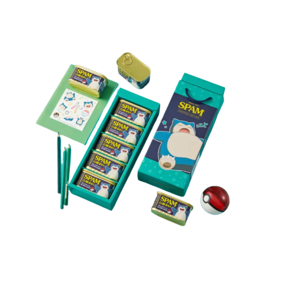 SPAM Classic Pokemon Snorlax Edition 200g x 5 Cans Gift Set Sticker Included