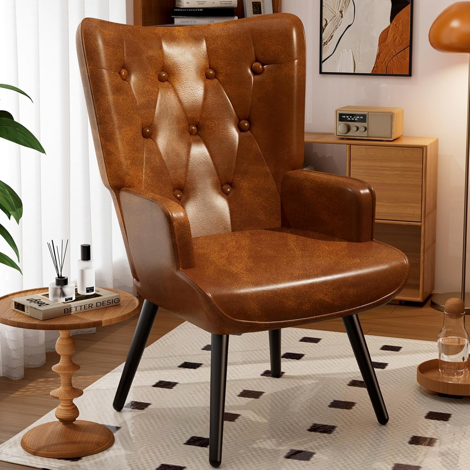 Accent Chair, Upholstered PU Leather Living Room Chairs
