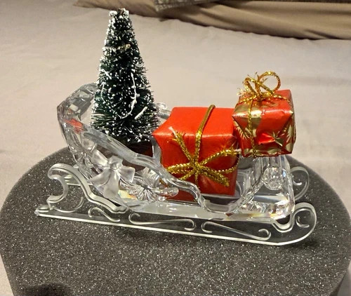 Swarovski Crystal Christmas Sleigh Figurine Set 4pc Clear Red Green Swarovski Crystal Christmas Sleigh Figurine Set 4pc Clear Red Green