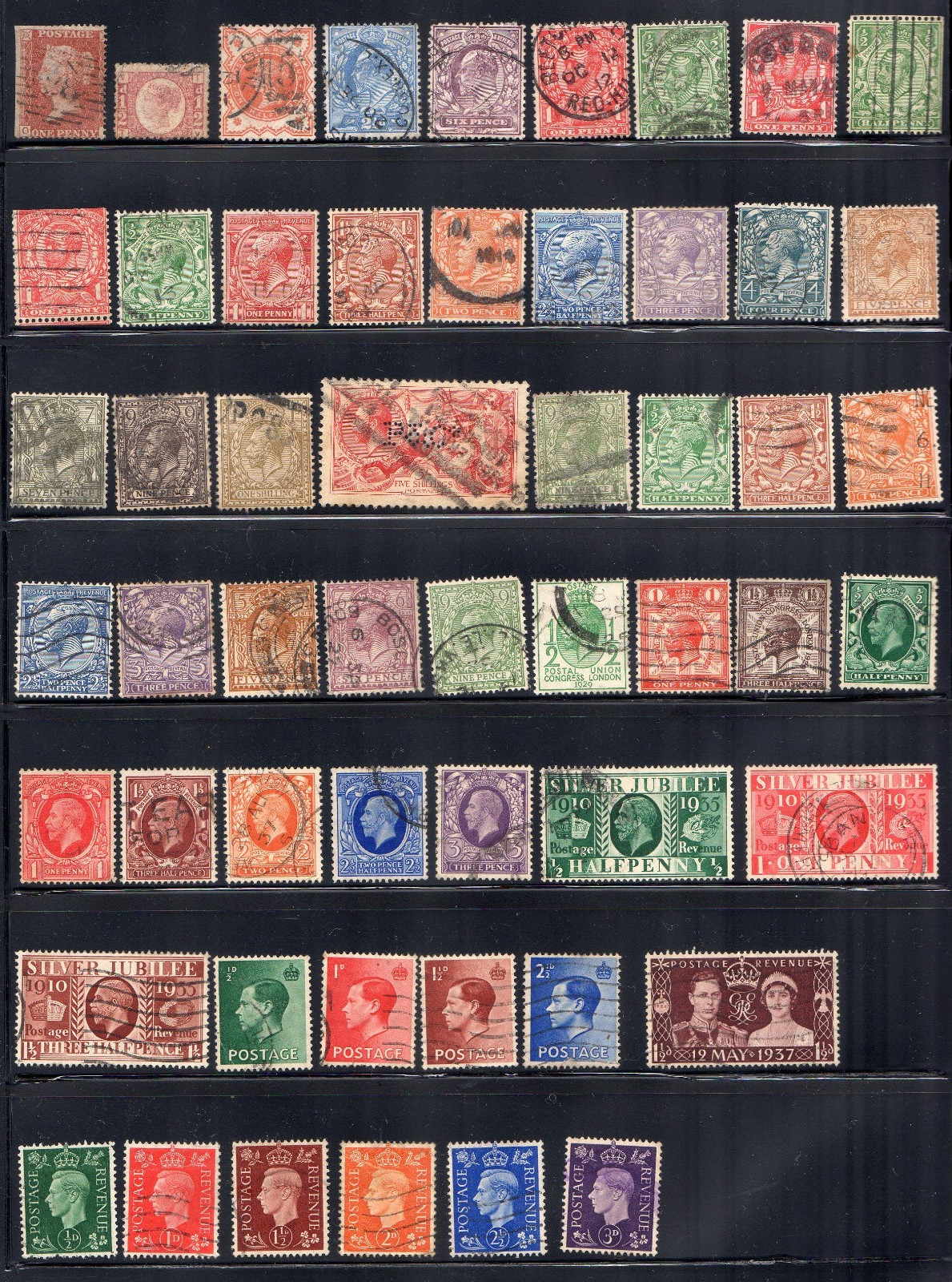 Great Britain  54 Stamp Lot  1850\'s - 1950\'s Victoria to George VI