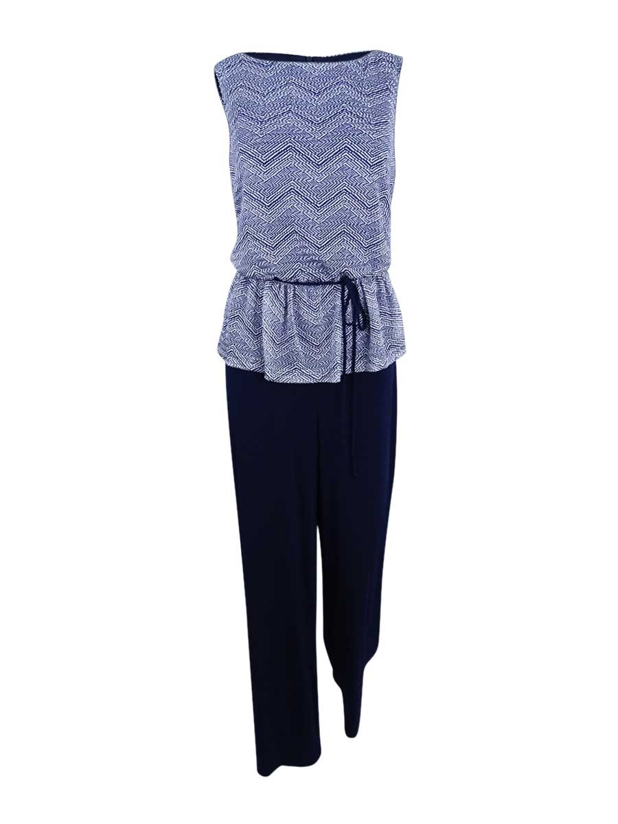 Connected Women\'s Printed Peplum Jumpsuit (10, Navy)