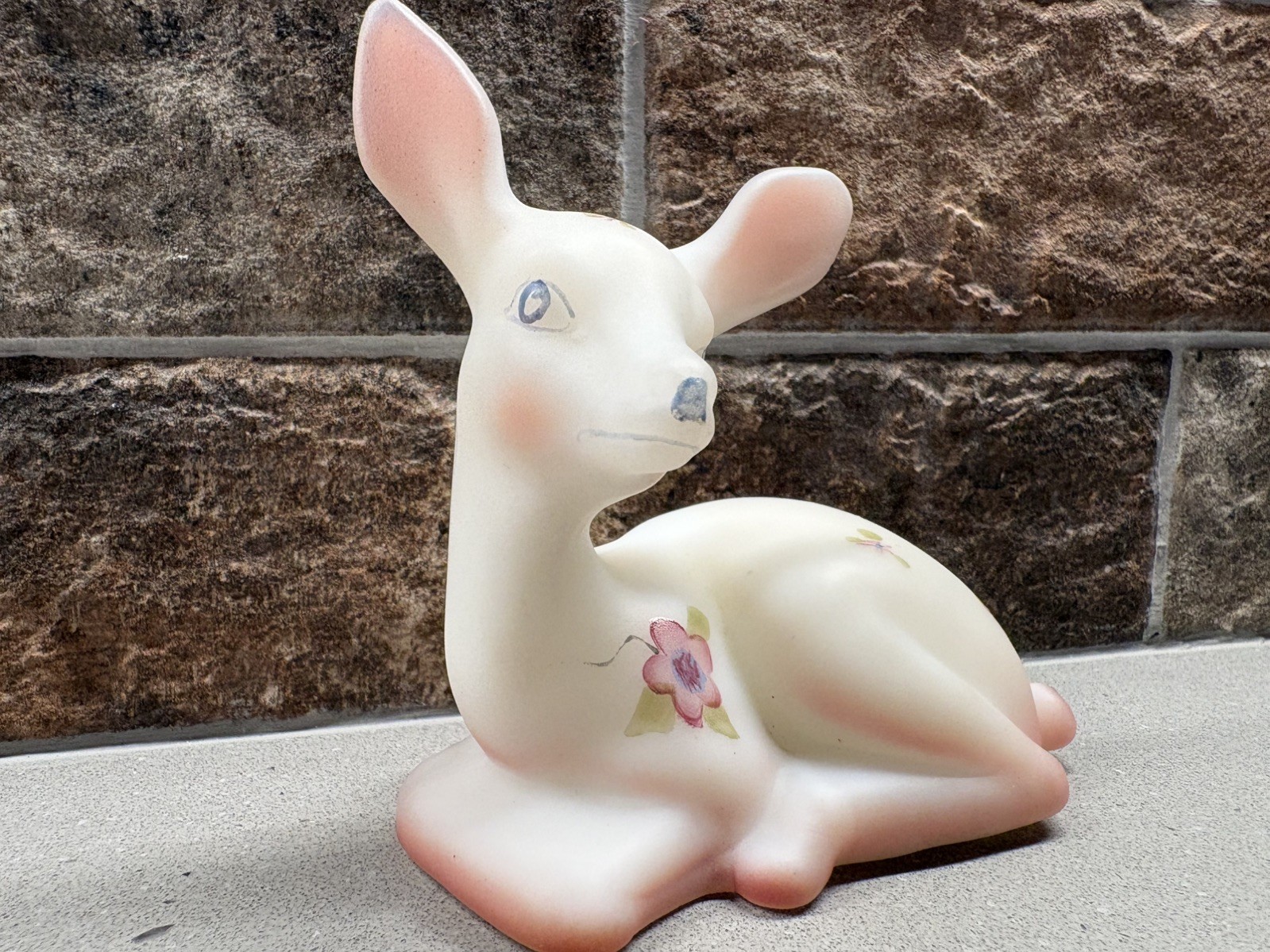 Fenton Burmese Deer Hand Painted Berries and Blossoms Statue Display Piece Art