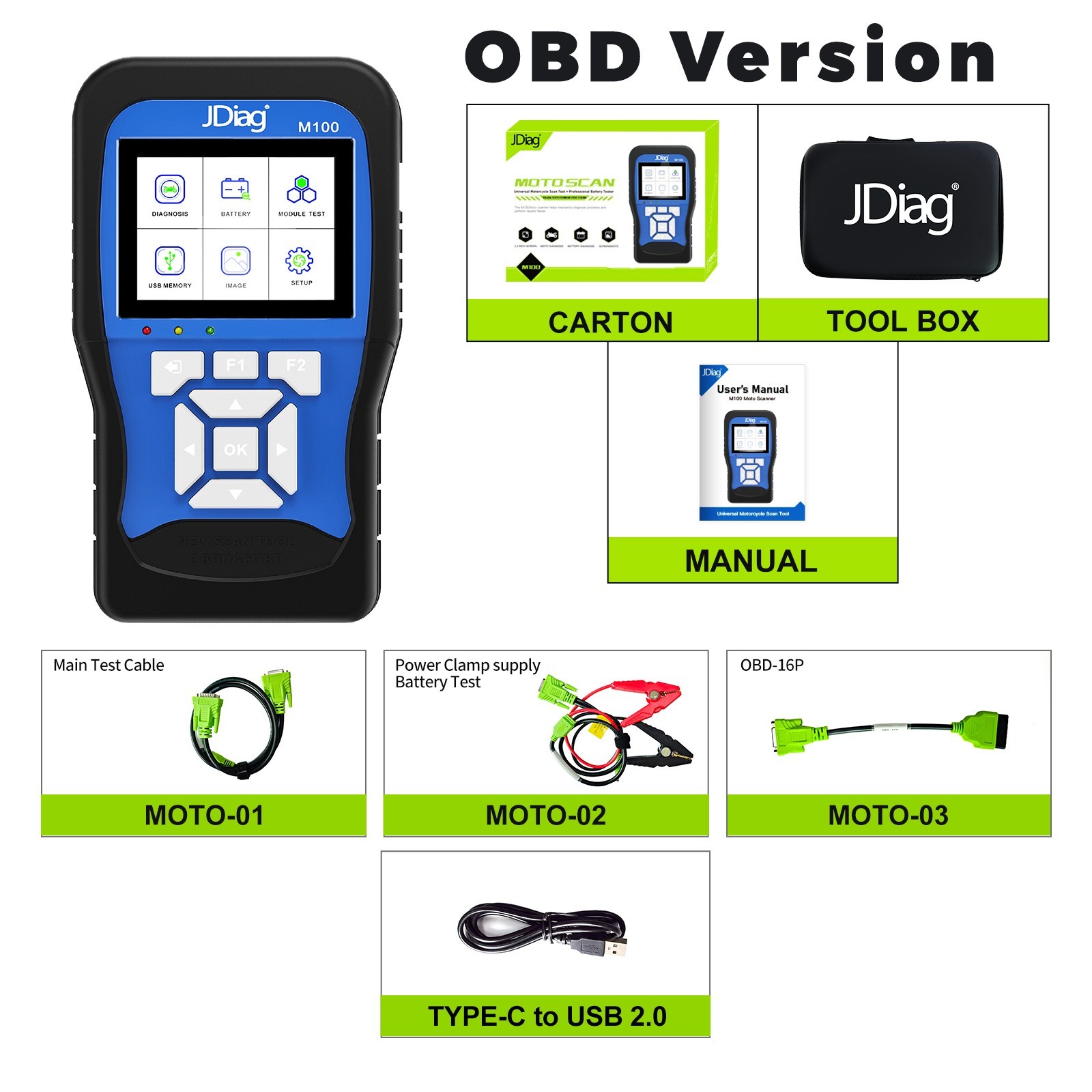 Motorcycle Scanner JDiag M100 OBD2 All System Fault Code Reader Diagnostic Scan