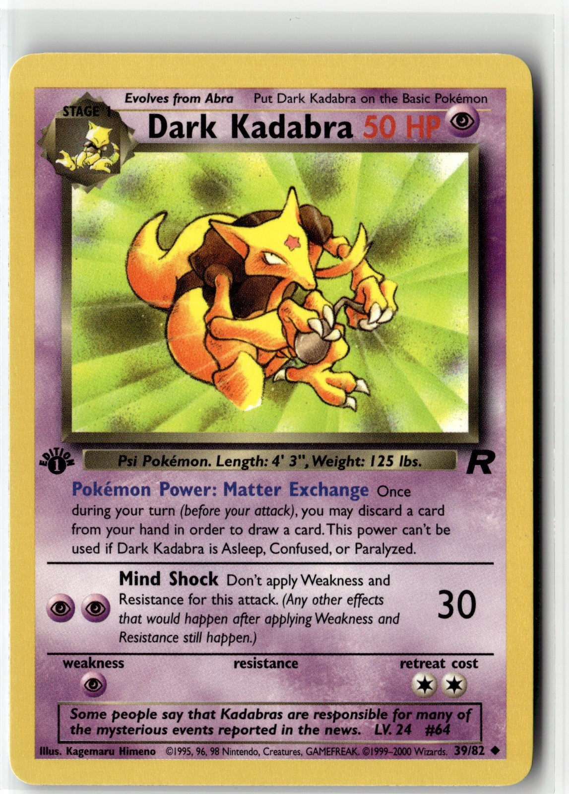 Dark Kadabra Uncommon Team Rocket 39/82 1st Edition NM