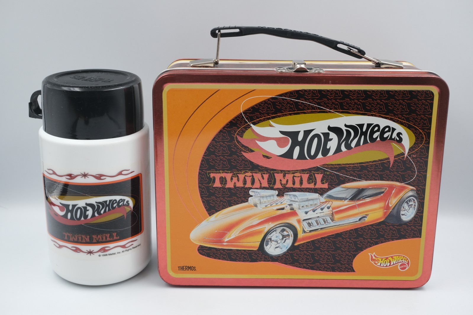 Vintage 1998 Metal Hotwheels Lunchbox with Matching Thermos