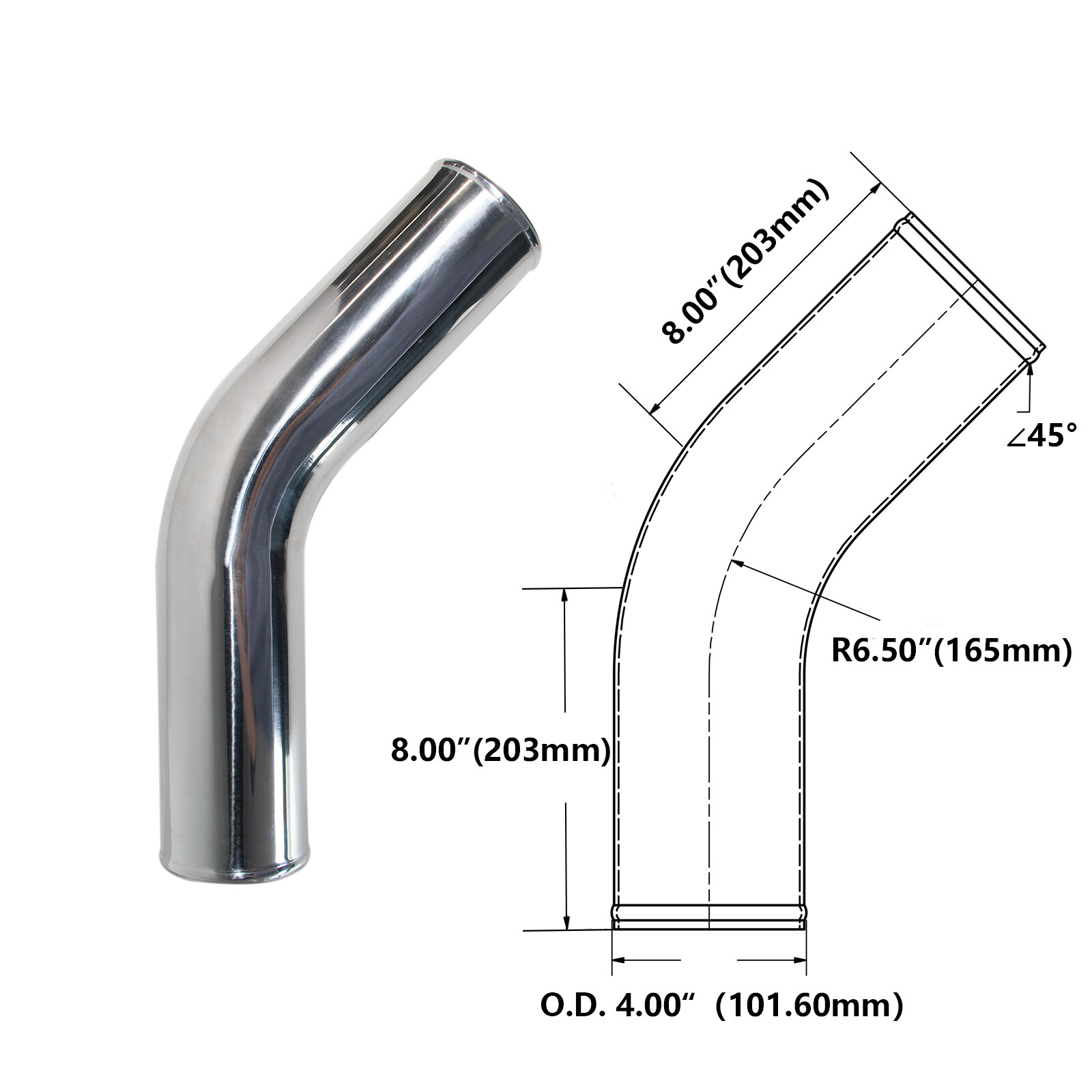 45 Degree Aluminum Pipe Intercooler Tube Hose Polished 4.00 45 Degree Aluminum Pipe Intercooler Tube Hose Polished 4.00